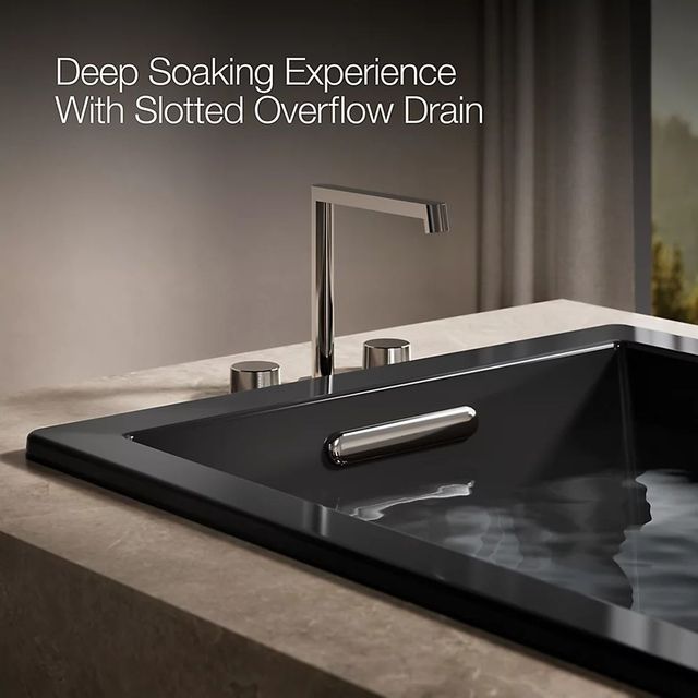 KOHLER® Underscore® Black 66" x 36" Drop-in Heated Whirlpool Bath-4