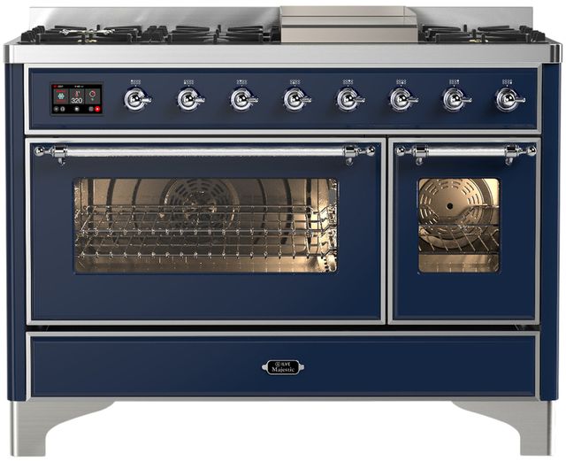 Ilve® Majestic III 48" Midnight Blue Pro Style Dual Fuel Liquid Propane Range with Triple Glass Door and Chrome Trim-0