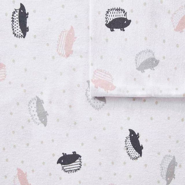 Olliix by Intelligent Design Pink/Grey Hedgehogs Queen Cozy Soft Cotton Novelty Print Flannel Sheet Set-2