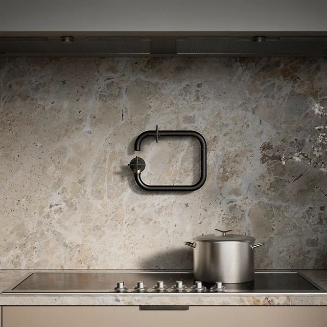 KOHLER® Billet® Matte Black with Brushed Moderne Brass Wall-Mount Pot Filler with Cross Handle-4