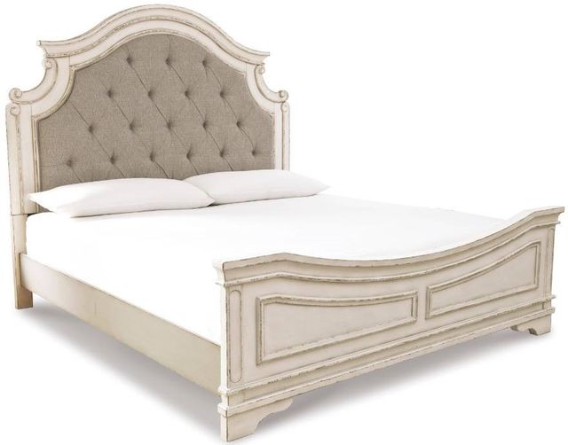 Signature Design by Ashley® Realyn 3-Piece Chipped White Queen Upholstered Panel Bed Set-1