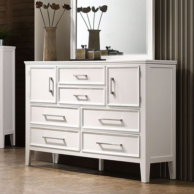 New Classic® Home Furnishings Andover 5-Piece White Queen Panel Bedroom Set with Two Nightstands-3