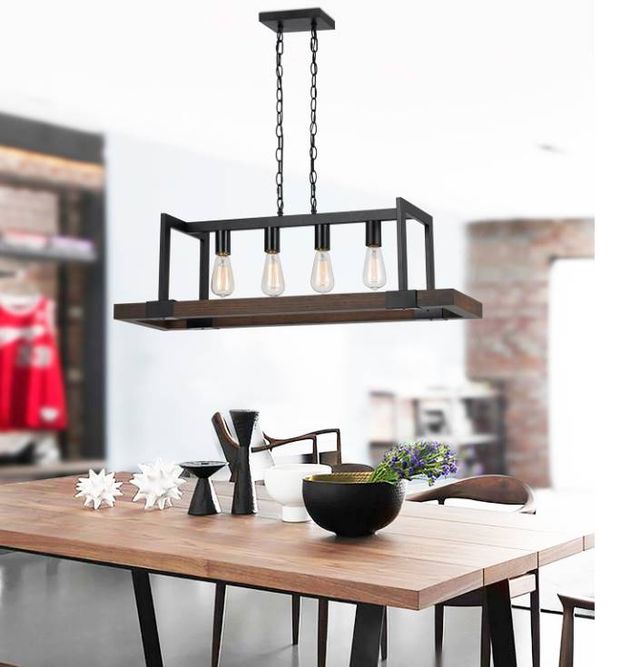 Cal® Lighting & Accessories Antonio 4-Light Black/Wood Chandelier-1