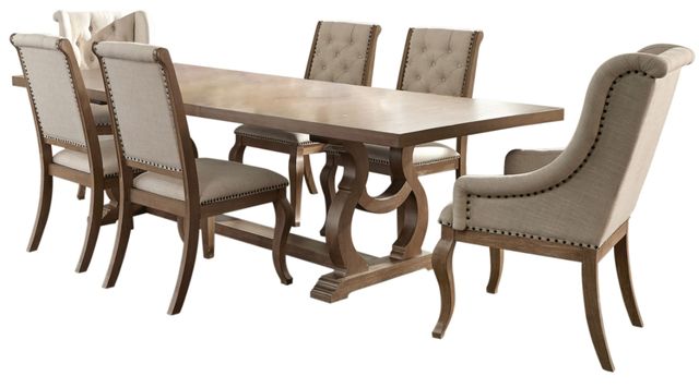 Coaster® Brockway 7-Piece Barely Brown/Cream Trestle Dining Set-0