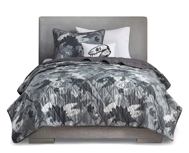 Olliix by Mi Zone Kids Dylan Printed Grey Full/Queen Dino Camo Reversible Coverlet Set-0