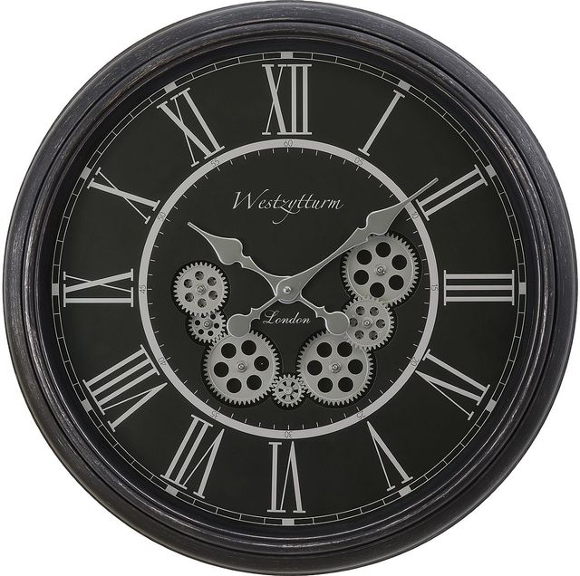 Monarch Specialties Inc. Black 23" Round Wall Clock with Roman Numerals on Black Background and Whit-0
