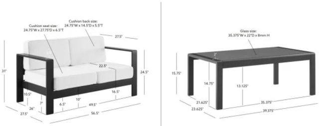 Linon Key 2-Piece Black/White Aluminum/Fabric Outdoor Conversation Set-2