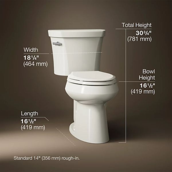 KOHLER® Highline® Biscuit 2-Piece 31" Chair-Height Elongated Toilet, 1.28 Gpf-4