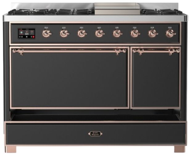Ilve® Majestic III 48" Graphite Matte Pro Style Dual Fuel Natural Gas Range with Solid Door and Copper Trim-2