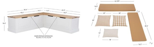 Linon Norah 2-Piece Beige/Natural White Backless Corner Nook with Cushion Set-2