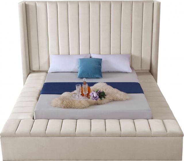 Meridian Furniture Kiki Cream King Upholstered Storage Panel Bed-1