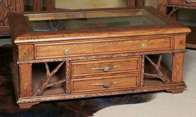 Marshfield Furniture Whitetail Ridge Glass Top Coffee Table with Brown Base-0