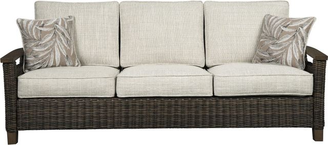 Signature Design by Ashley® Paradise Trail Medium Brown Aluminum/Resin Wicker Outdoor Sofa with Cushion-1