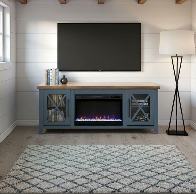 Legends Home Ithaca Blue Denim/Bourbon 66" Fireplace Console-1