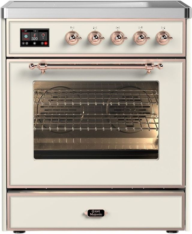 Ilve® Majestic III 30" Antique White Pro Style Induction Range with Triple Glass Door and Copper Trim-0