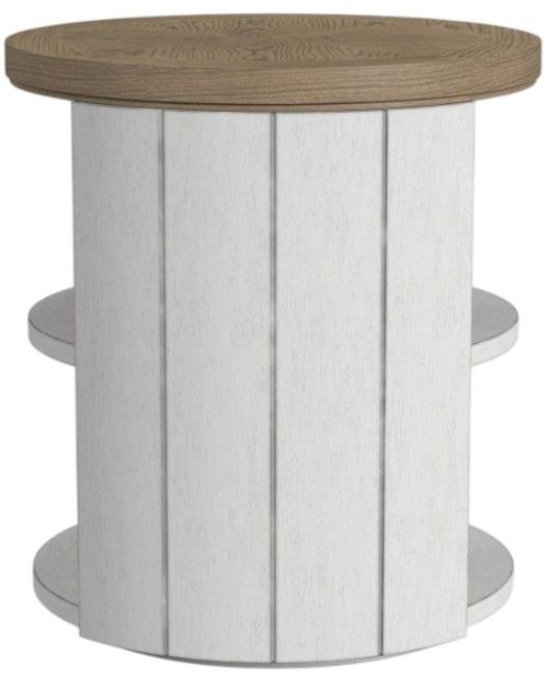 Flexsteel® Melody Gray Parquet Round End Table with Distressed White Base-3