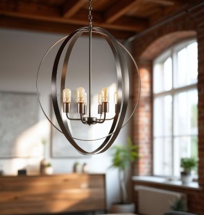YHD Spherical Satin Nickel 6-Light Chandelier-1