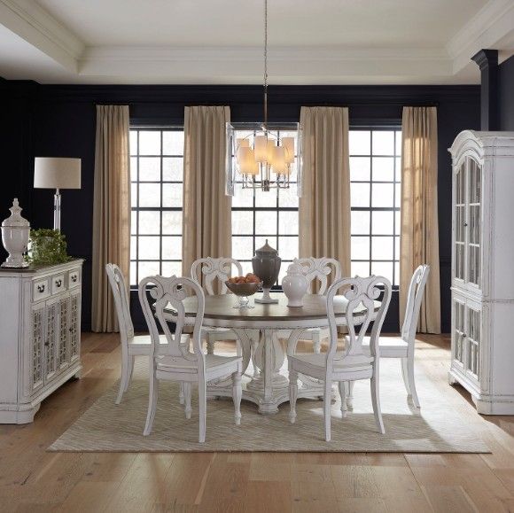 Liberty Furniture Magnolia Manor 7-Piece Antique White/Weathered Bark Optional Round Pedestal Dining Set-1