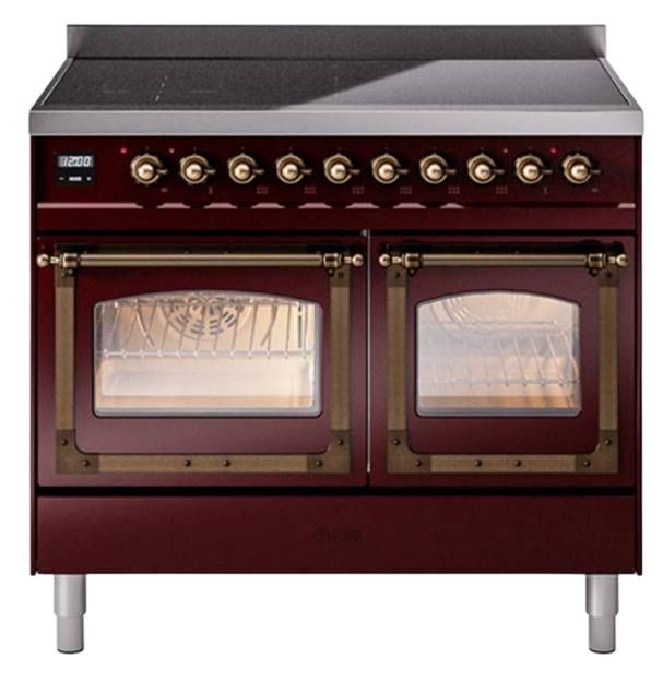 Ilve® Nostalgie II Noblesse 40'' Burgundy Pro Style Induction Range with Burnished Trim-0
