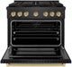 ZLINE Paramount 36" 5.2 cu. ft. Black Satin Stainless Steel Paramount Dual Fuel Range with 6 Burner DuoPro™ Cooktop and Electric Convection Oven and Polished Gold Accents-2