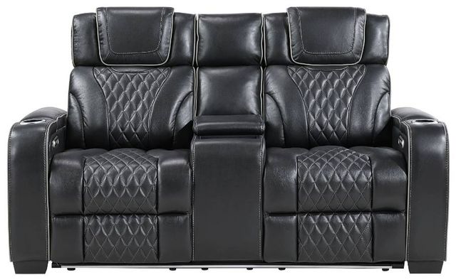 Homelegance® Apex Black Double Power Reclining Loveseat with Center Console-3