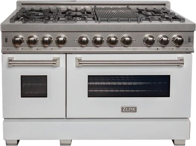 ZLINE 60" Satin Stainless Steel Pro Style Dual Fuel Range with White Matte Door-0