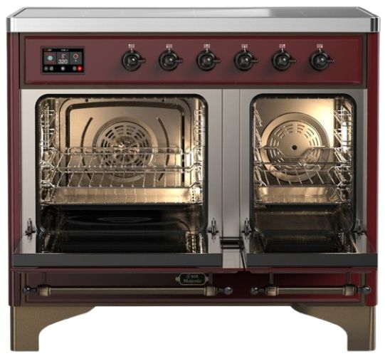 Ilve® Majestic III 40" Burgundy Pro Style Induction Range with Triple Glass Door and Burnished Trim-1