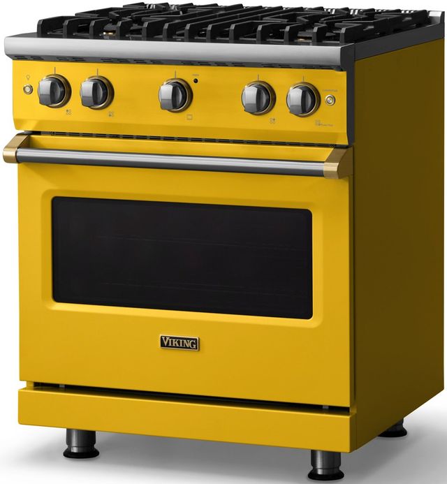 Viking® 5 Series 30" Daffodil Pro Style Gas (NG) Range with Brushed Brass Trim-2