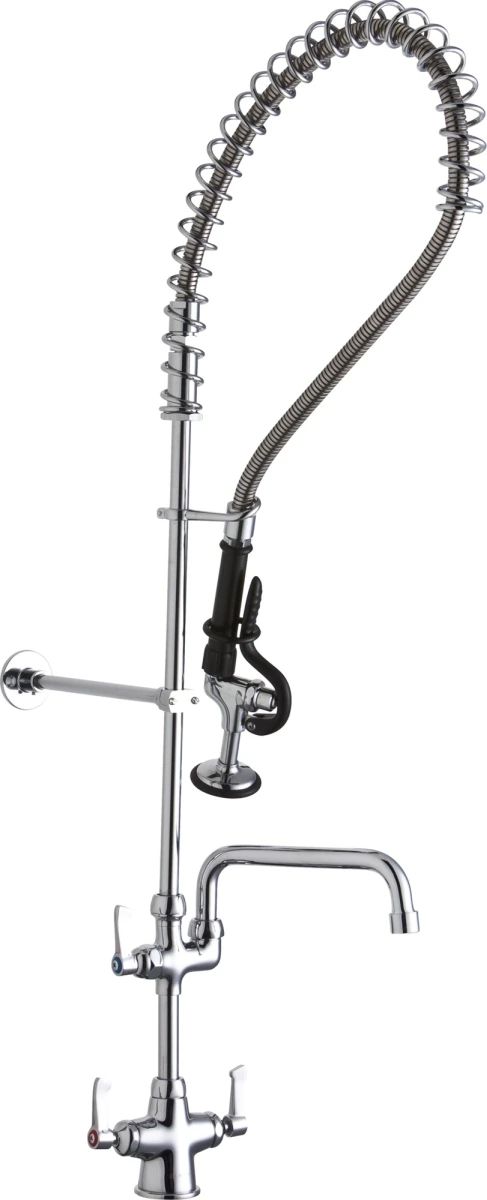 Elkay Chrome Single Hole Concealed Deck Mount Faucet with 44" Flexible Hose, 1.2 GPM Spray Head, 12" Arc Tube Spout and 2" Lever Handles-0