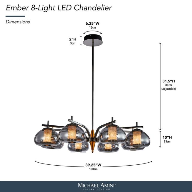Michael Amini® Ember Black/Gold 8-Light LED Chandelier-2