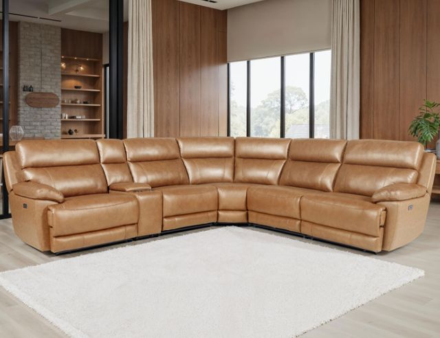 Steve Silver Co. Gatlin 6-Piece Butterscotch Leather L-Shape Dual-Power Zero-Gravity Reclining Sectional-2