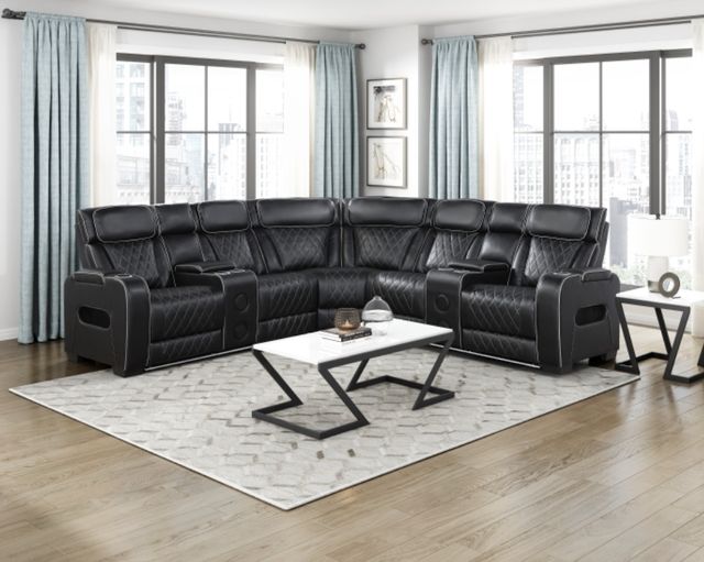 Homelegance® Fairway 3-Piece Black Power Reclining Sectional-1
