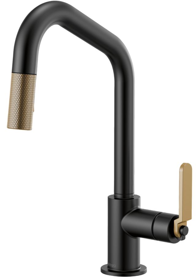 Brizo Litze® Brilliance® Luxe Gold®/Matte Black Pull-Down Faucet with Angled Spout and Industrial Handle-0