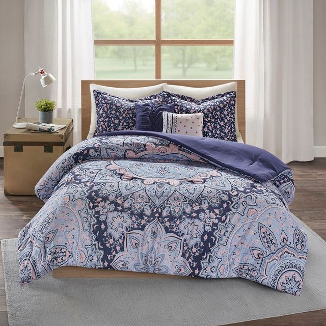 Olliix by Intelligent Design Odette Blue Full/Queen Boho Comforter Set-0