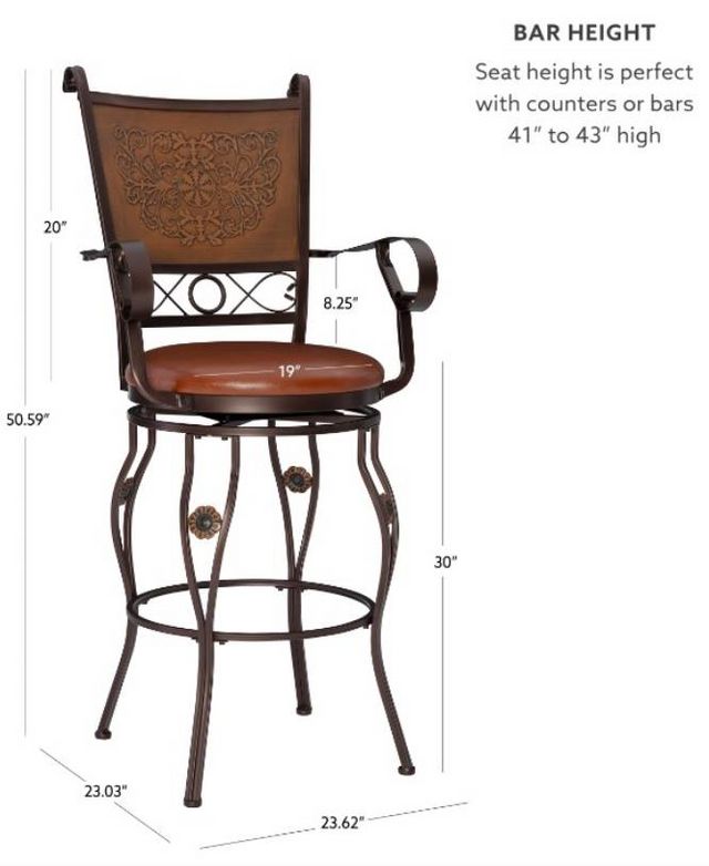 Powell® Big & Tall Bronze/Copper Bar Stool with Arms-1