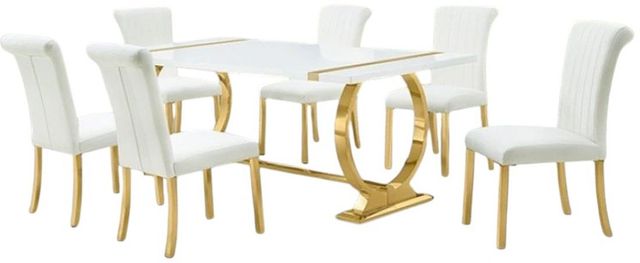 Furniture of America® Holbaek 7-Piece White 80" Dining Table Set with Gold Base-0