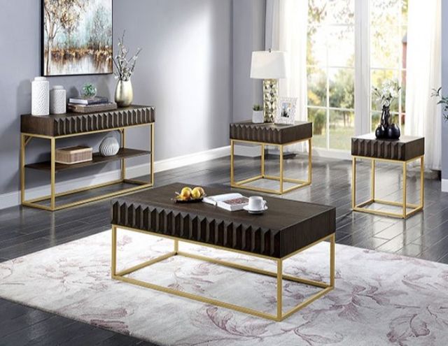 Furniture of America® Augsburg Walnut End Table with Gold Base-1