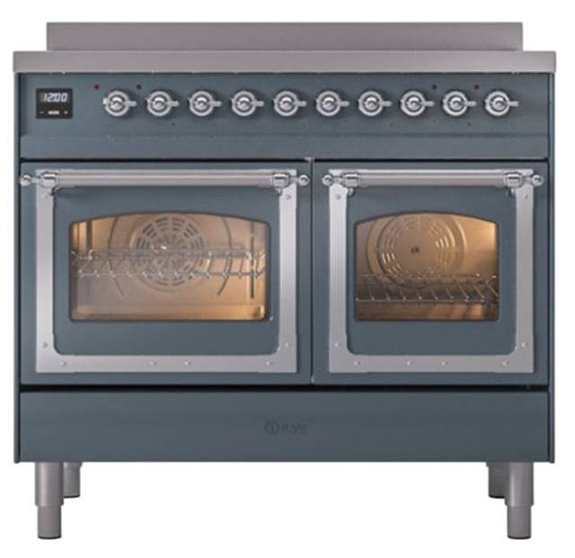 Ilve® Nostalgie II Noblesse 40'' Blue Gray Pro Style Induction Range with Chrome Trim-1