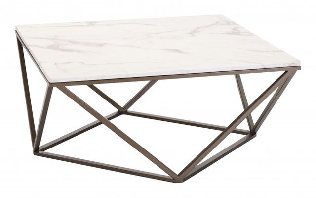 Zuo® Modern Tintern White Marble Coffee Table with Antique Brass Base-0
