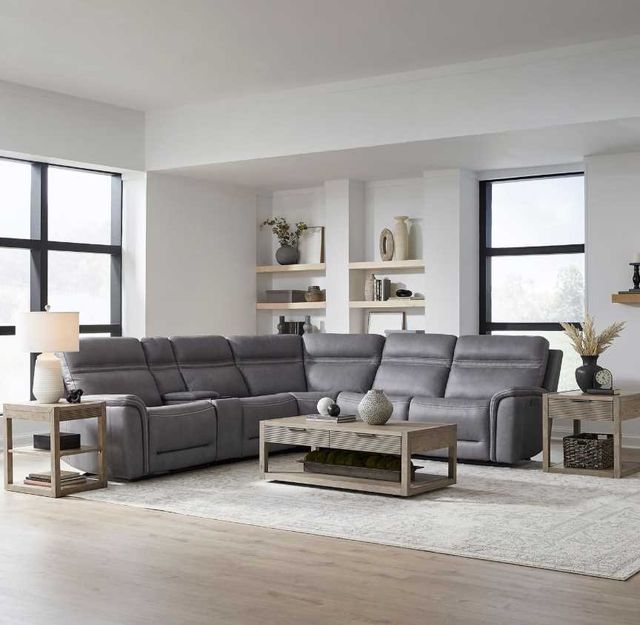 Liberty Furniture Cooper 6-Piece Blue Gray Leather Power Reclining Curved Sectional-2