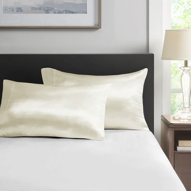 Olliix by Madison Park Essentials Satin 2-Piece Ivory King Pillow Case-0