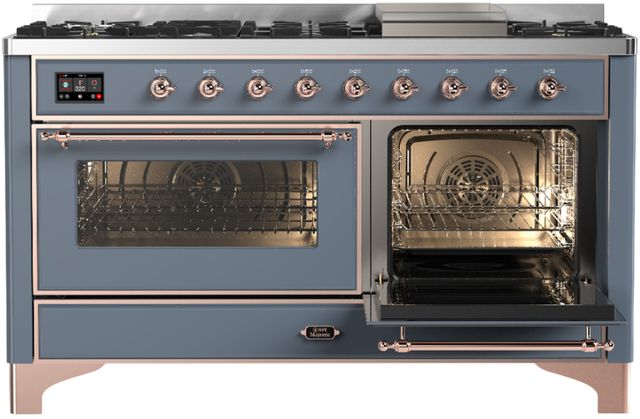 Ilve® Majestic III 60" Blue Gray Pro Style Dual Fuel Natural Gas Range with Triple Glass Door and Copper Trim-3