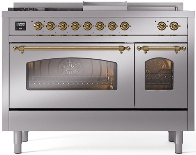 Ilve® Nostalgie II Series 48" Stainless Steel Pro Style Dual Fuel Range-0