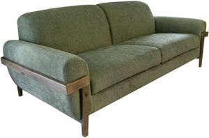 front left angled view of the view of the International Furniture Direct Loft Brown Olive Green Sofa