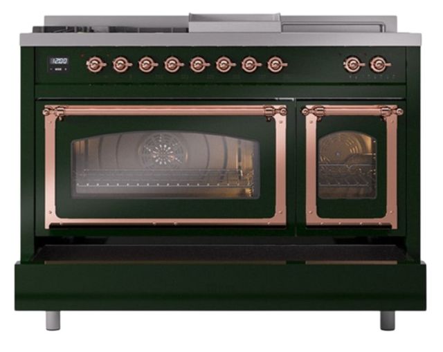 Ilve® Nostalgie II Noblesse 48'' Emerald Green Pro Style Dual Fuel Range with Copper Trim-3