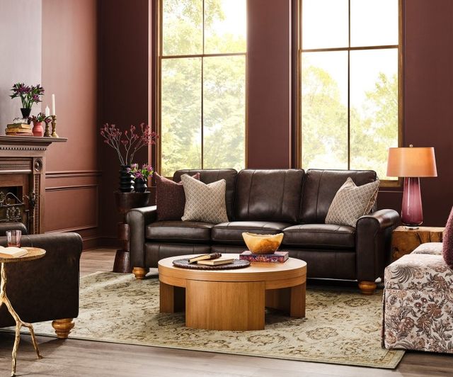 Best® Home Furnishings Customizable Weston Coll. Leather Manual Reclining Sofa with Honey Birch Legs-3