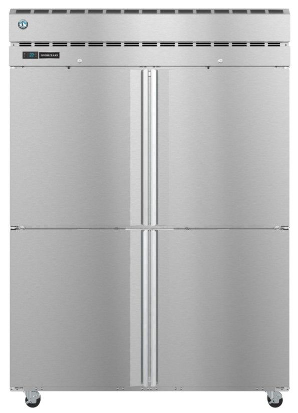 Hoshizaki Steelheart® 55" 52.55" 5 Cu. Ft. Stainless Steel Two Section Pass Thru Upright Freezer with Half Solid Doors and Lock-0