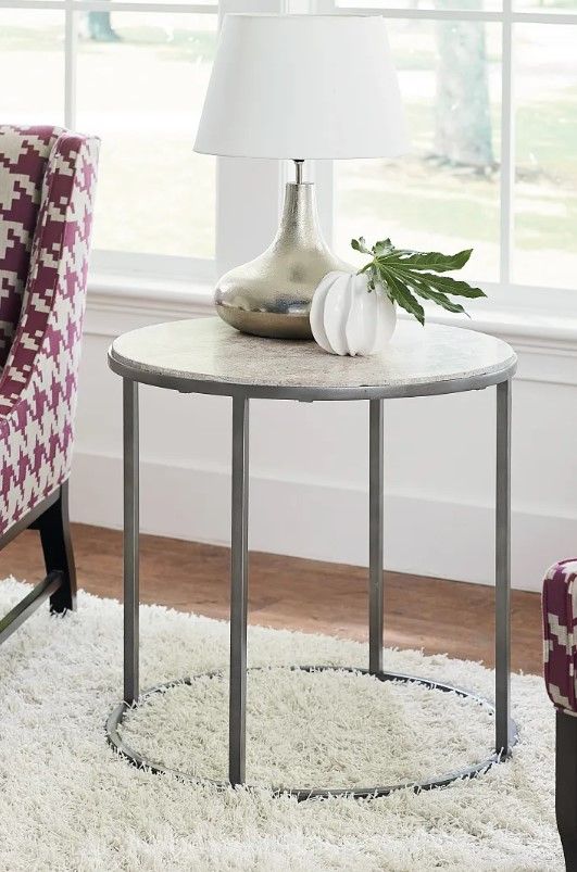 Hammary® Modern Basics Brown Marble Top Round End Table with Gunmetal Base-1