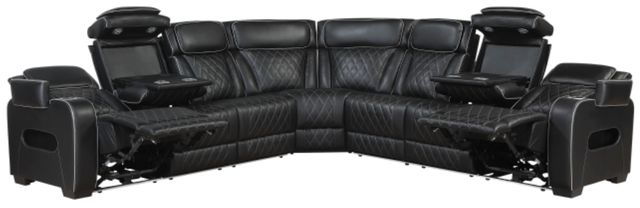 Homelegance® Fairway 3-Piece Black Power Reclining Sectional with Center Drop-Down Cup Holders-4