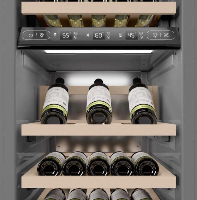 ZLINE Autograph Edition 18 in. 9 Cu. Ft. Panel Ready Right Hinge Triple Zone Column Wine Cooler with Polished Gold Accents-3